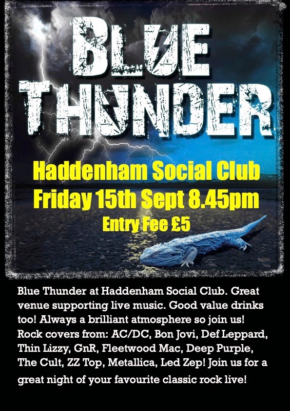 Blue Thunder Gig at Haddenham Sports and Social Club Spotted in Ely