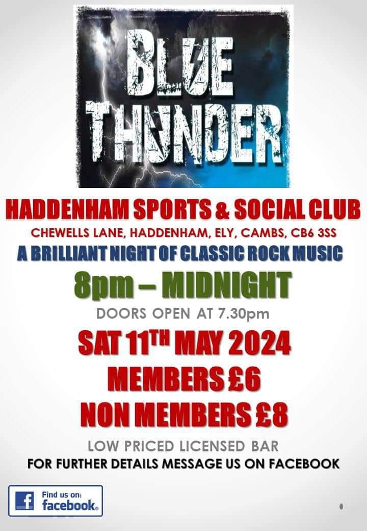 Blue Thunder Gig at Haddenham Sports and Social Club Spotted in Ely